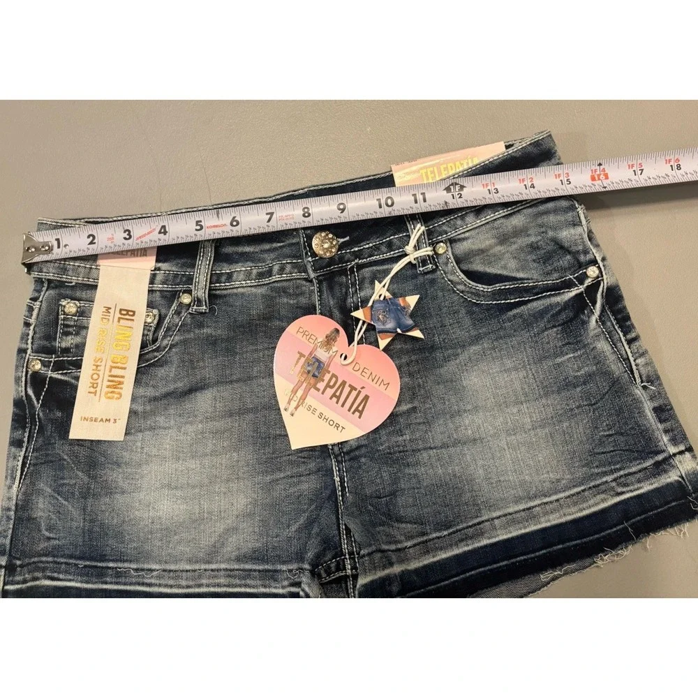 Telepatia Cutoff Jean Shorts Embroidered Bling Women's‎ Sz 11 Raw Hem NWT